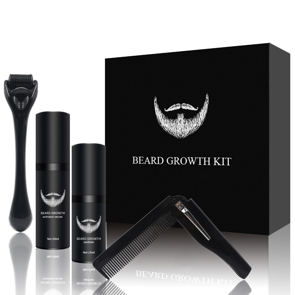 Professional Beard Growth Kit with Serum and Roller