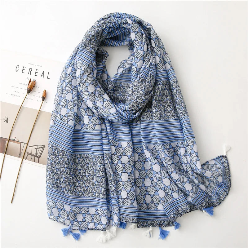 Women’s Viscose Scarf with Polka Dot Floral Pattern