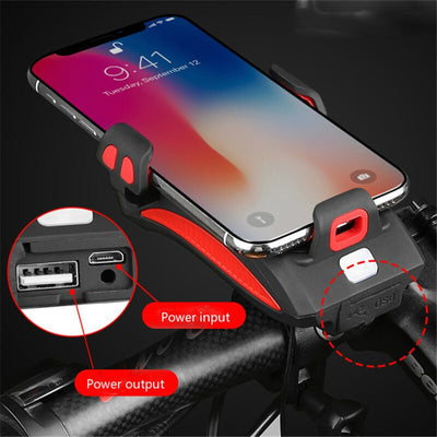 4-in-1 Bike Phone Holder with Powerbank, Light & Horn