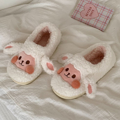 Fluffy Animal Slippers Warm Plush Indoor Shoes for Adults Kids