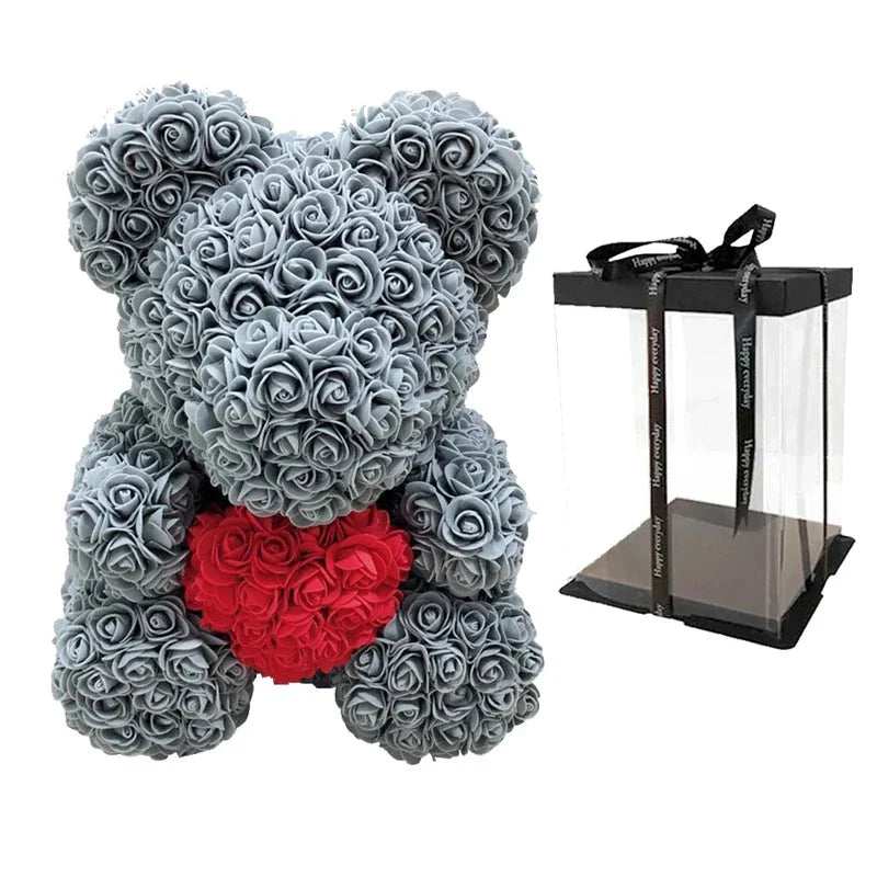 Rose Teddy Bear with Handmade Foam Roses – 40cm