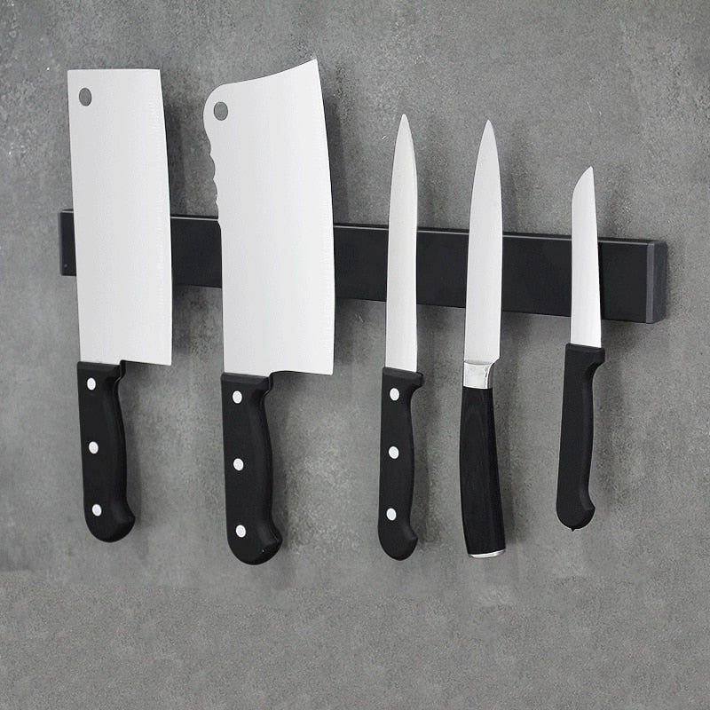 Magnetic Knife Holder – Wall-Mounted Black Steel Rack