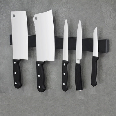 Magnetic Knife Holder – Wall-Mounted Black Steel Rack