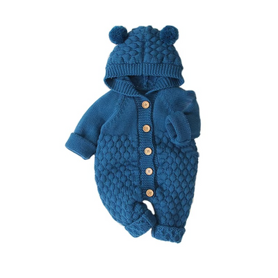 Knit Hooded Baby Romper with Bear Ears – Cozy Wear