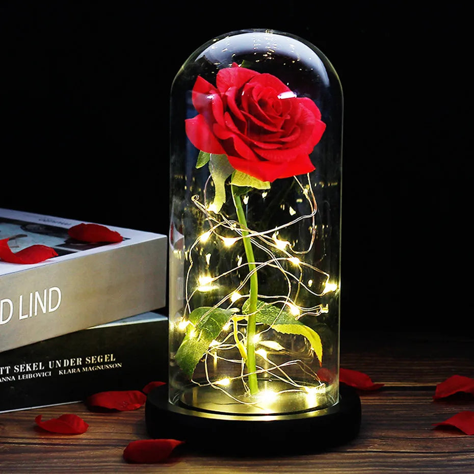 Eternal Rose in Glass Dome with LED Lights