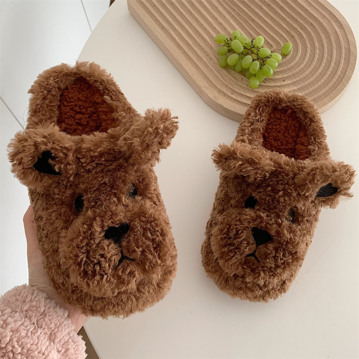 Fluffy Animal Slippers Warm Plush Indoor Shoes for Adults Kids