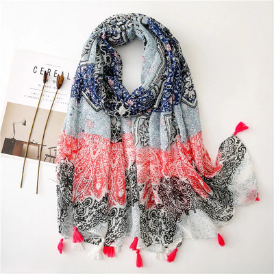 Women’s Viscose Scarf with Polka Dot Floral Pattern