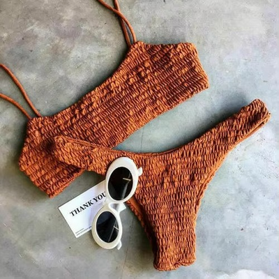 Women’s Push-Up Padded Pleated Bikini Set for Beachwear