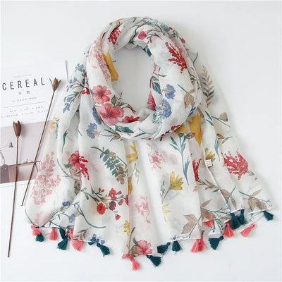 Women’s Viscose Scarf with Polka Dot Floral Pattern