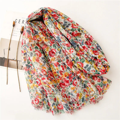 Women’s Viscose Scarf with Polka Dot Floral Pattern