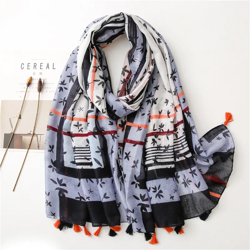Women’s Viscose Scarf with Polka Dot Floral Pattern