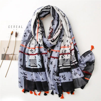 Women’s Viscose Scarf with Polka Dot Floral Pattern