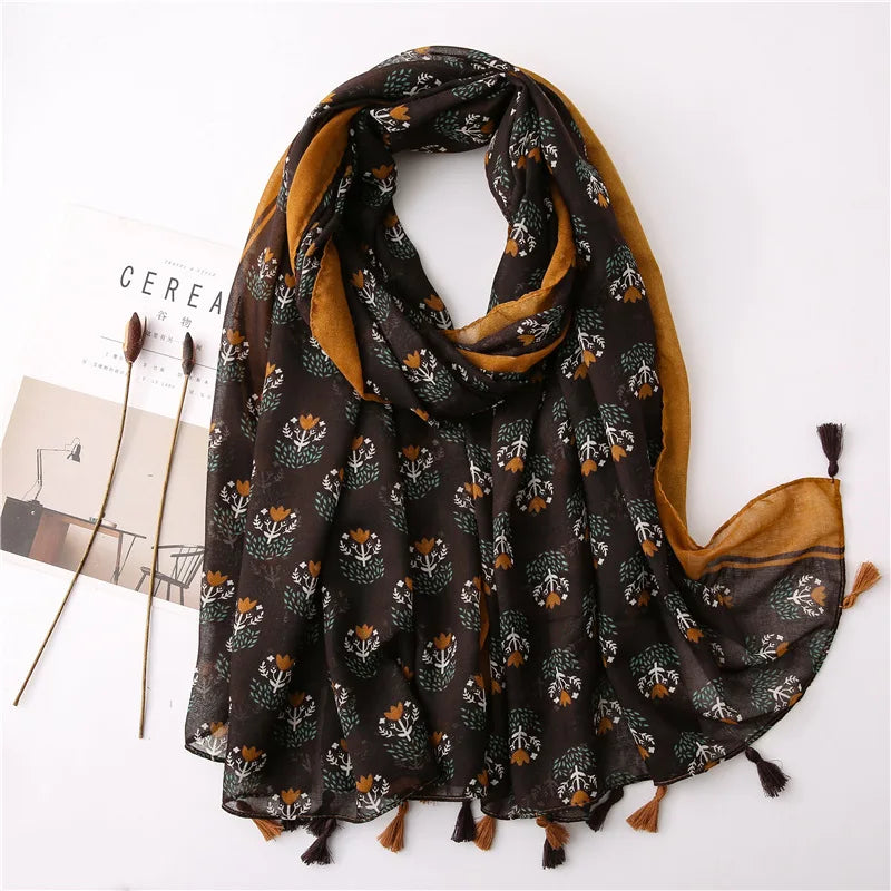 Women’s Viscose Scarf with Polka Dot Floral Pattern
