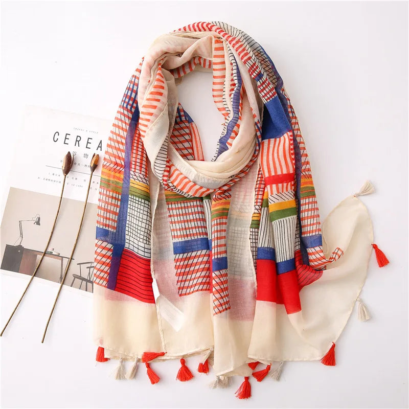 Women’s Viscose Scarf with Polka Dot Floral Pattern