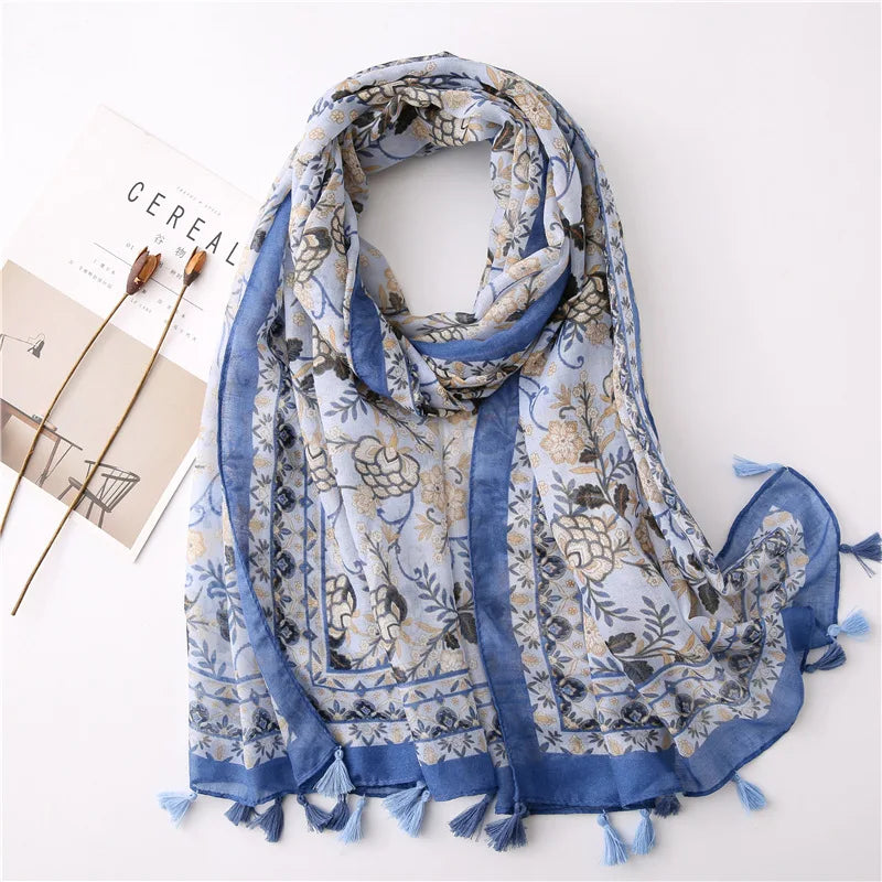 Women’s Viscose Scarf with Polka Dot Floral Pattern