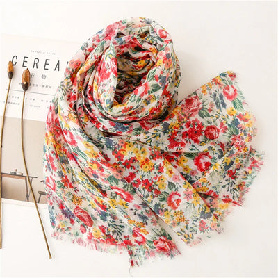 Women’s Viscose Scarf with Polka Dot Floral Pattern