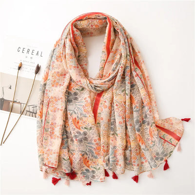 Women’s Viscose Scarf with Polka Dot Floral Pattern