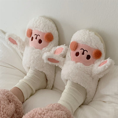 Fluffy Animal Slippers Warm Plush Indoor Shoes for Adults Kids