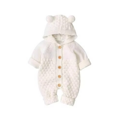 Knit Hooded Baby Romper with Bear Ears – Cozy Wear