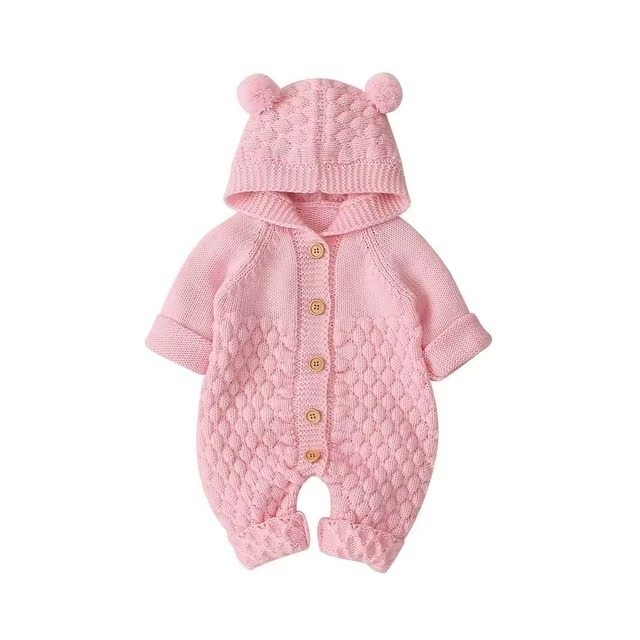 Knit Hooded Baby Romper with Bear Ears – Cozy Wear