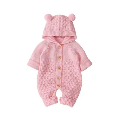 Knit Hooded Baby Romper with Bear Ears – Cozy Wear