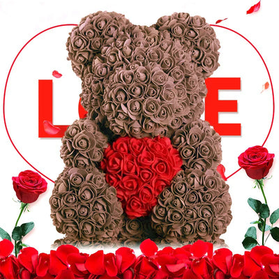 Rose Teddy Bear with Handmade Foam Roses – 40cm