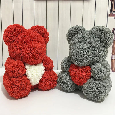 Rose Teddy Bear with Handmade Foam Roses – 40cm