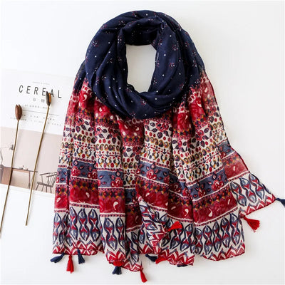 Women’s Viscose Scarf with Polka Dot Floral Pattern