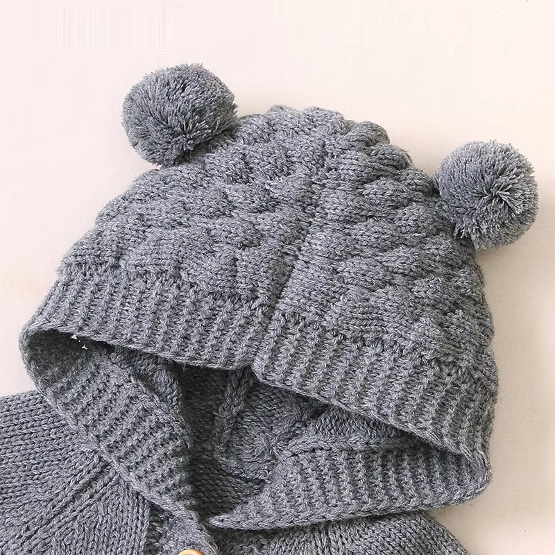 Knit Hooded Baby Romper with Bear Ears – Cozy Wear