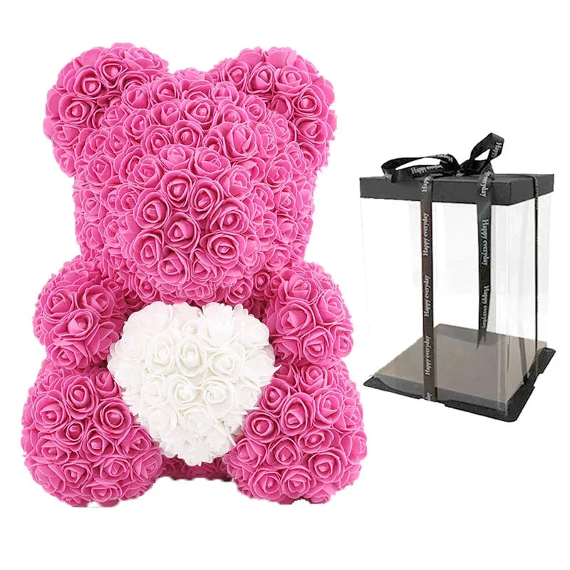 Rose Teddy Bear with Handmade Foam Roses – 40cm