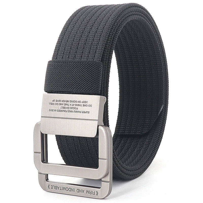 Unisex Canvas Belt – Double Metal Ring Buckle, Adjustable