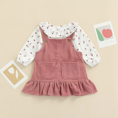 Baby Girl Ribbed Bodysuit Leopard Skirt and Bow Set