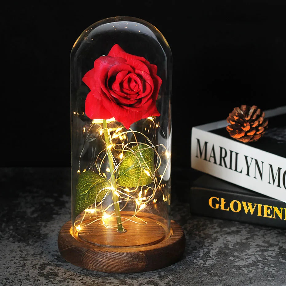 Eternal Rose in Glass Dome with LED Lights