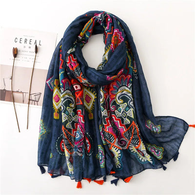 Women’s Viscose Scarf with Polka Dot Floral Pattern