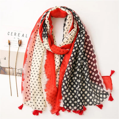 Women’s Viscose Scarf with Polka Dot Floral Pattern