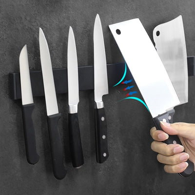 Magnetic Knife Holder – Wall-Mounted Black Steel Rack