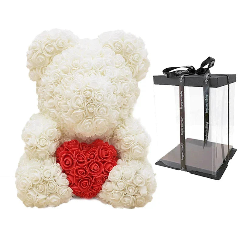 Rose Teddy Bear with Handmade Foam Roses – 40cm