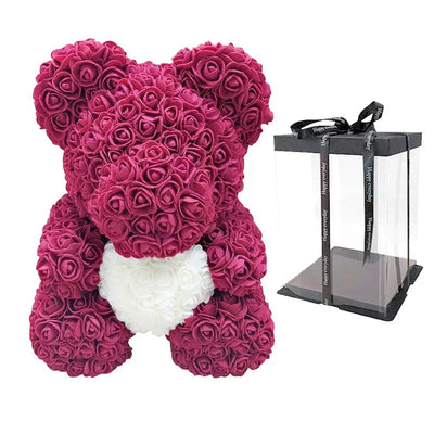 Rose Teddy Bear with Handmade Foam Roses – 40cm