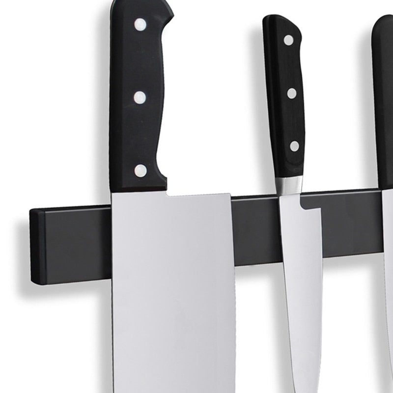 Magnetic Knife Holder – Wall-Mounted Black Steel Rack