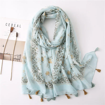 Women’s Viscose Scarf with Polka Dot Floral Pattern