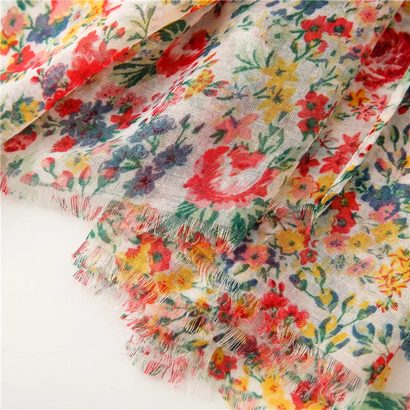 Women’s Viscose Scarf with Polka Dot Floral Pattern