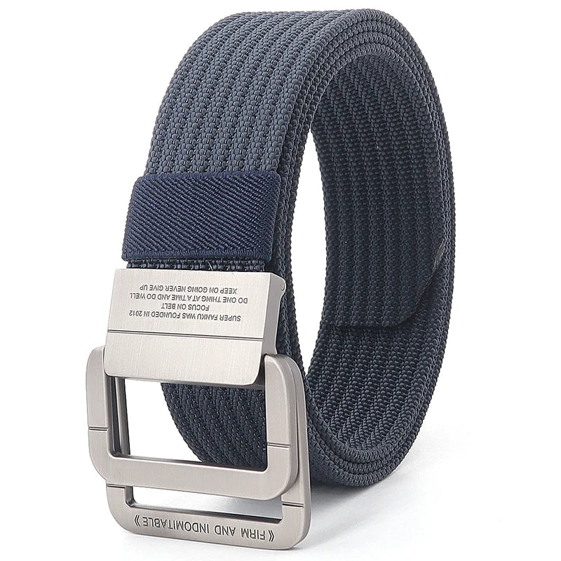 Unisex Canvas Belt – Double Metal Ring Buckle, Adjustable