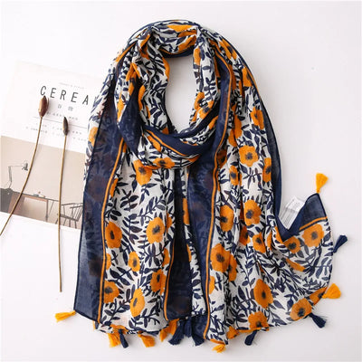 Women’s Viscose Scarf with Polka Dot Floral Pattern