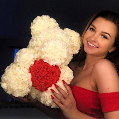 Rose Teddy Bear with Handmade Foam Roses – 40cm