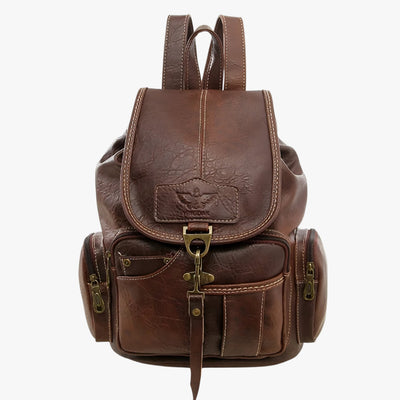 Vintage Black Faux Leather School Backpack