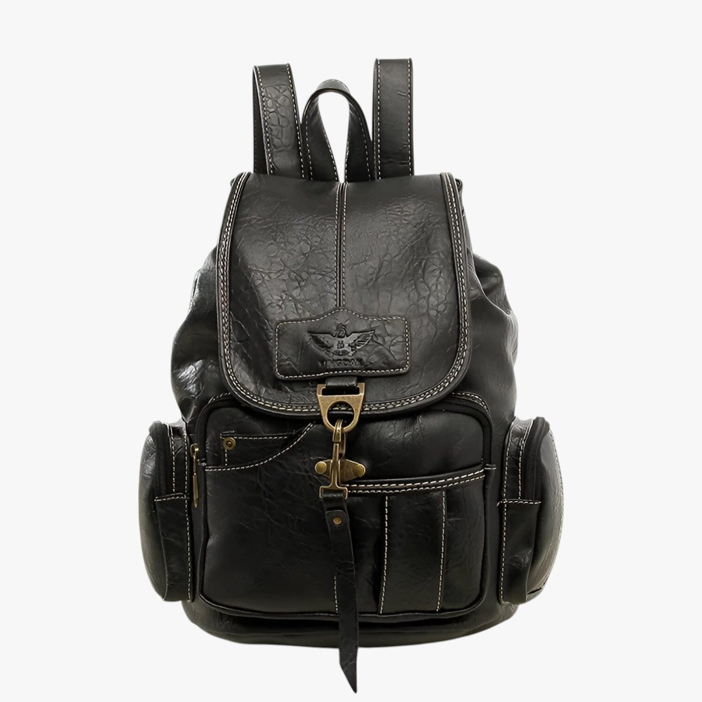 Vintage Black Faux Leather School Backpack