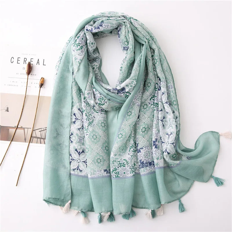 Women’s Viscose Scarf with Polka Dot Floral Pattern