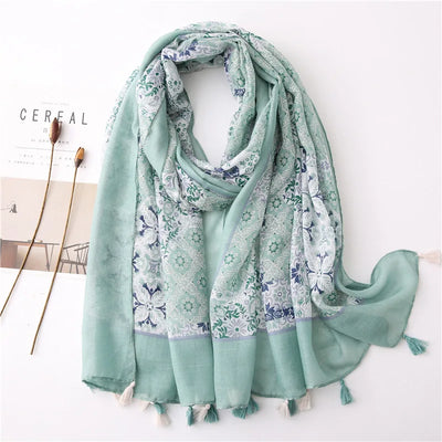 Women’s Viscose Scarf with Polka Dot Floral Pattern
