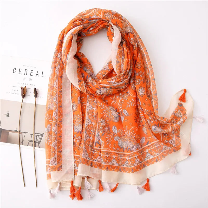 Women’s Viscose Scarf with Polka Dot Floral Pattern