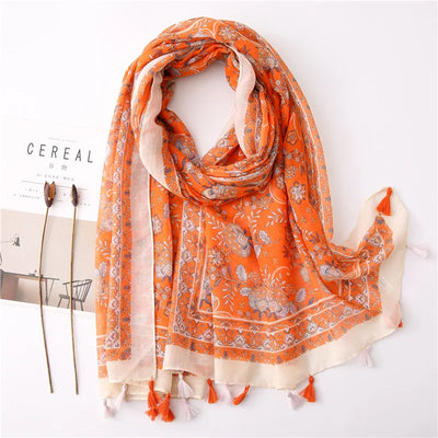 Women’s Viscose Scarf with Polka Dot Floral Pattern